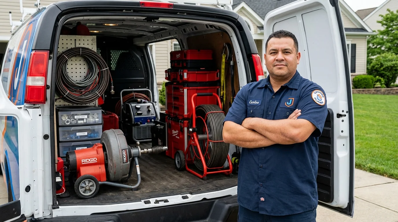 Professional drain cleaning equipment and Johns Plumbing LLC plumber in Minier