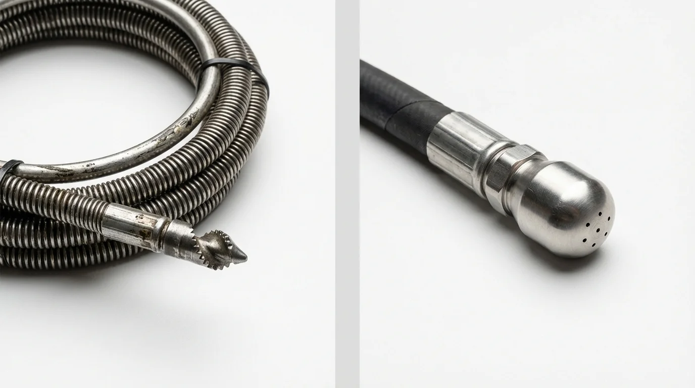 Drain snake cable and hydro jetting nozzle used for drain cleaning in Minier, IL