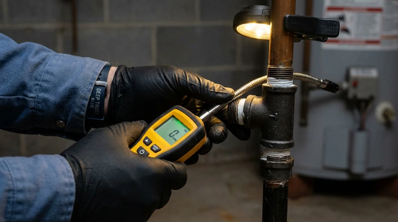 Gas leak detection with electronic sniffer by Johns Plumbing LLC in Minier