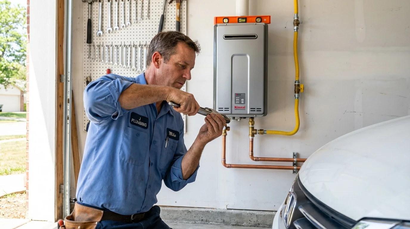 Tankless water heater installation by a Johns Plumbing LLC plumber in Minier